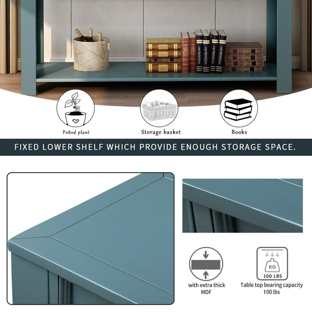 TREXM Console Table for Entryway Hallway Sofa Table with Storage Drawers and Bottom Shelf (Dark Blue)