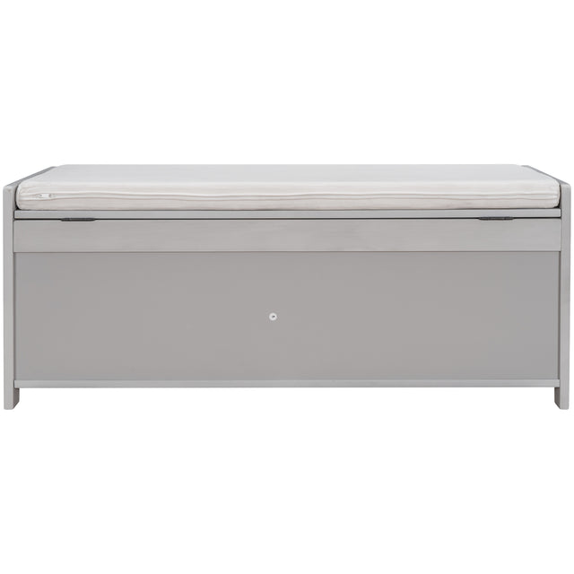 TREXM Storage Bench with 3 Shutter-shaped Doors, Shoe Bench with Removable Cushion and Hidden Storage Space (Gray Wash)