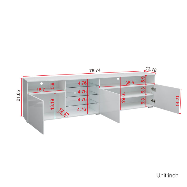 TV Stand High Gloss Doors Modern TV Stand LED (White)