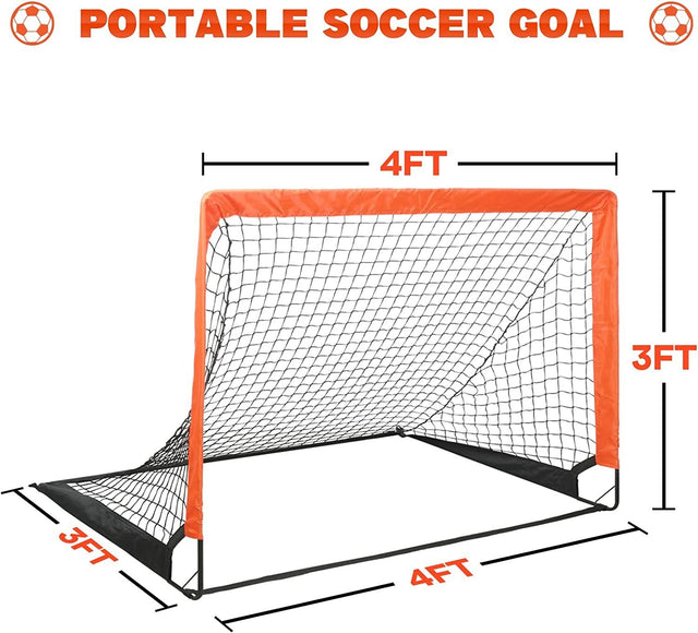 Simple Deluxe 4‘x3’ Portable Soccer Goal, Pop Up Folding Soccer Net Comes with 2 Oxford Cloth Bags and 8 Stakes, Great for Training for Backyard