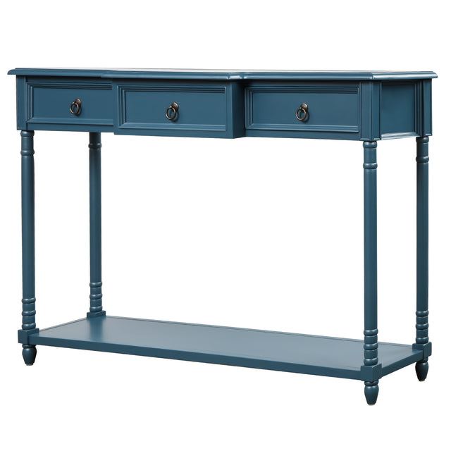 TREXM Console Table Sofa Table with Drawers for Entryway with Projecting Drawers and Long Shelf (Antique Navy)