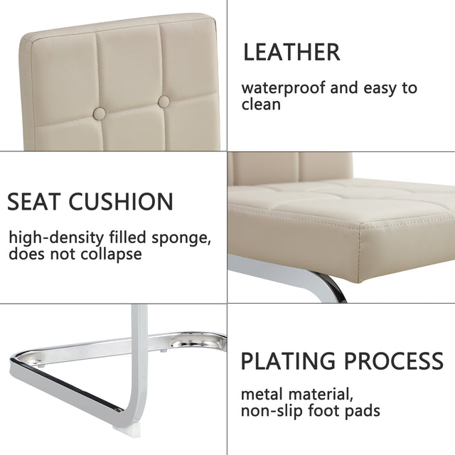 Glass Dining Table, Dining Chair set, 4 Light Brown Embedded Button Dining Chairs and 1 Dining Table .Table Size 51" W x 31"D x 30" H