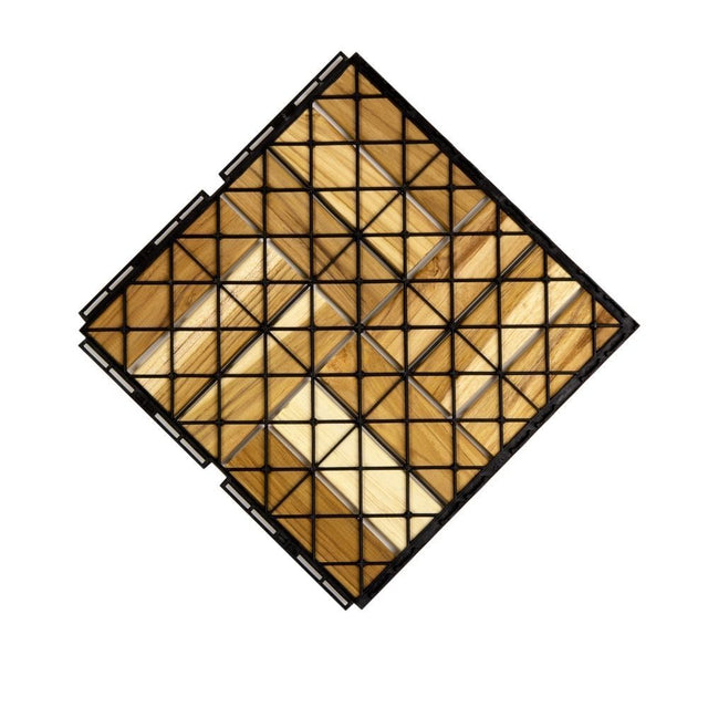12" x 12" Square Teak Wood Interlocking Flooring Tiles Checker Pattern Pack of 10 Tiles