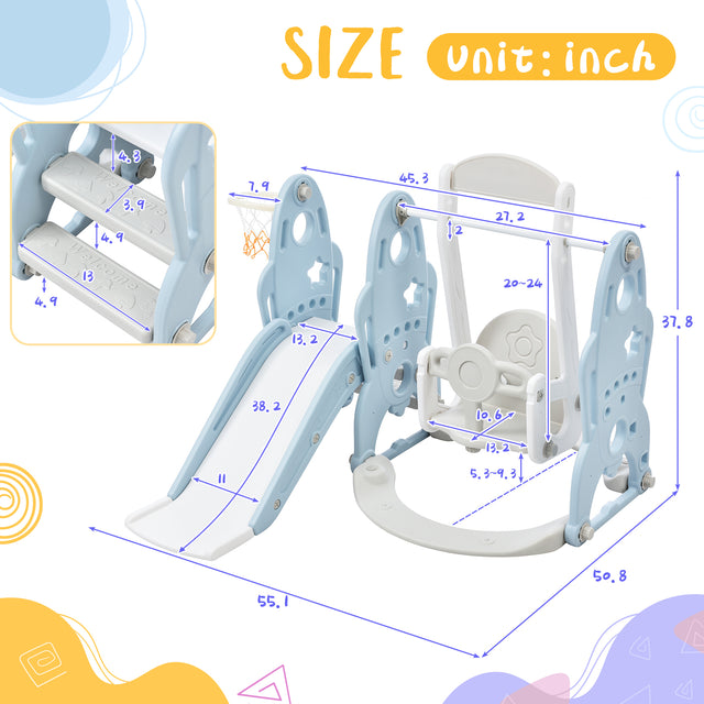 Toddler Slide and Swing Set 3 in 1, Kids Playground Climber Swing Playset with Basketball Hoops Freestanding Combination Indoor & Outdoor