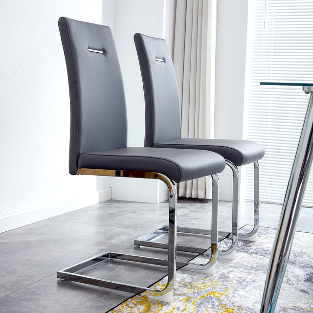 Modern Dining Chairs, PU Faux Leather High Back Upholstered Side Chair ,for Dining Room Kitchen Vanity Patio Club Guest Office Chair (Set of 2) (Grey+PU Leather)