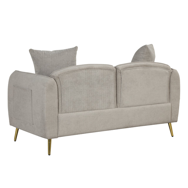 57.8" Velvet Upholstered Loveseat Sofa,Loveseat Couch with 2 Pillows Modern Sofa with Golden Metal Legs for Small Spaces,Living Room,Apartment,Gray