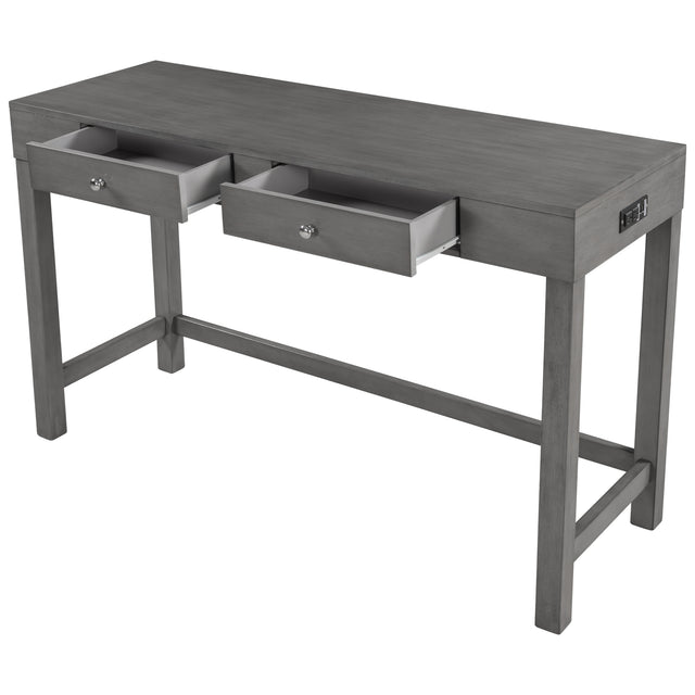 TOPMAX 4-Piece Counter Height Table Set with Socket and Fabric Padded Stools, Gray