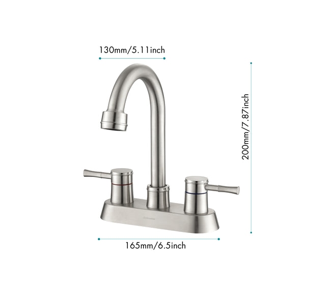 Brushed Nickel 4 Inch 2 Handle Centerset Lead-Free Bathroom Sink Faucet, with Copper Pop Up Drain and 2 Water Supply Lines,