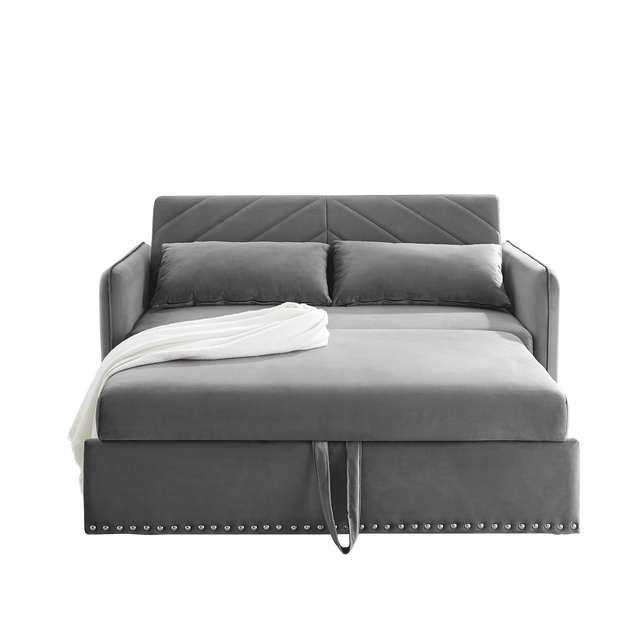 Pull-out sofa sleeper, 3-in-1 adjustable sleeper with pull-out bed, 2 lumbar pillows and side pocket, soft velvet convertible sleeper sofa bed, suitable for living room bedroom.