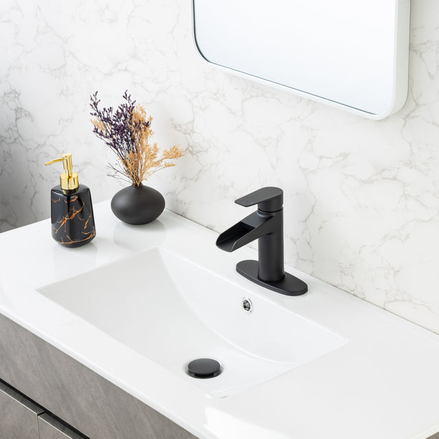 Waterfall Bathroom Faucet Bathroom Faucet with Pop Up Drain Single Handle One Hole or Three Holes Vanity Faucet Farmhouse RV Bathroom Vessel Basin Faucet Deck Mount