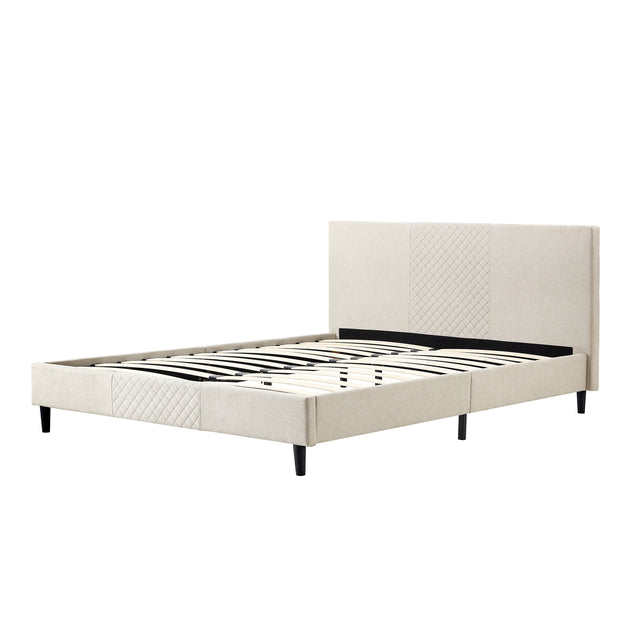 Full Size Platform Bed Frame with Fabric Upholstered Headboard and Wooden Slats Support, Fully Upholstered Mattress Foundation/No Box Spring Needed/Easy Assembly, Beige