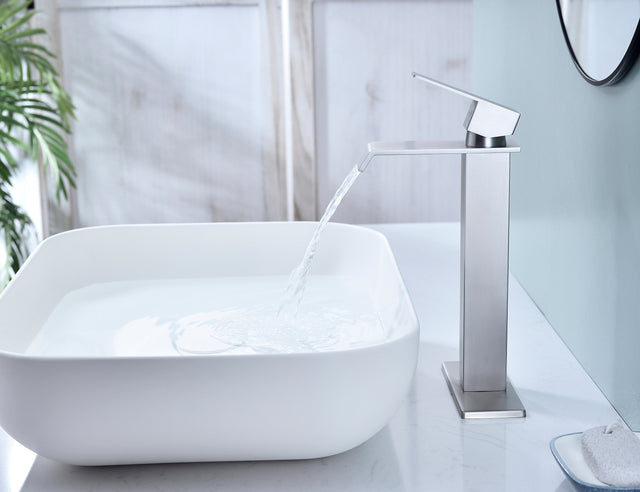 Waterfall Spout Bathroom Faucet,Single Handle Bathroom Vanity Sink Faucet