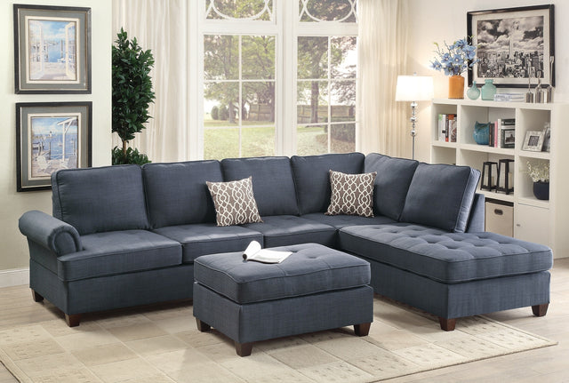 Cocktail Ottoman Dorris Fabric Dark Blue Color W Tufted Seats Ottomans
