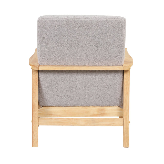 【EAT 3.10】Mid-Century Armchair Rattan Mesh Upholstered Accent Chair,Teddy Short Plush Particle Velvet Armchair for Living Room,Bedroom, Office, Studio,Grey