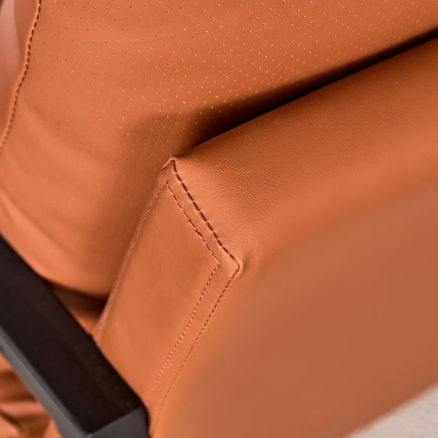 Modern Two-Seater Sofa Chair with 2 Pillows - PU Leather, High-Density Foam, Black Coated Metal Frame.Brown