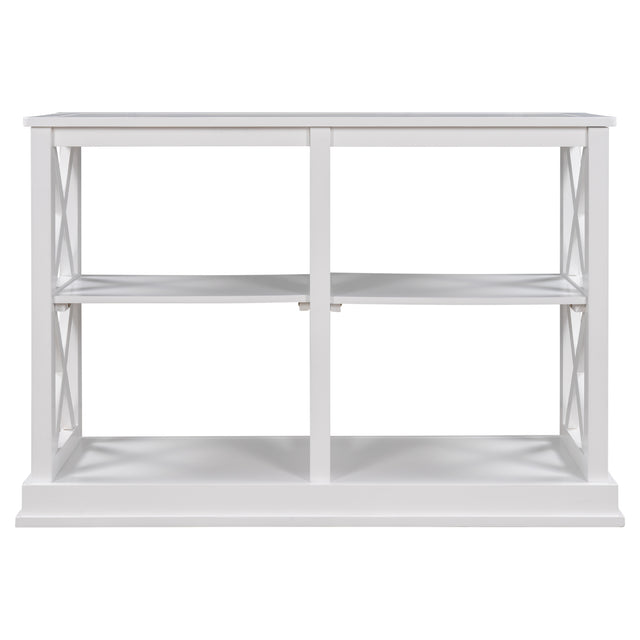TREXM Console Table with 3-Tier Open Storage Spaces and "X" Legs, Narrow Sofa Entry Table for Living Room (White)