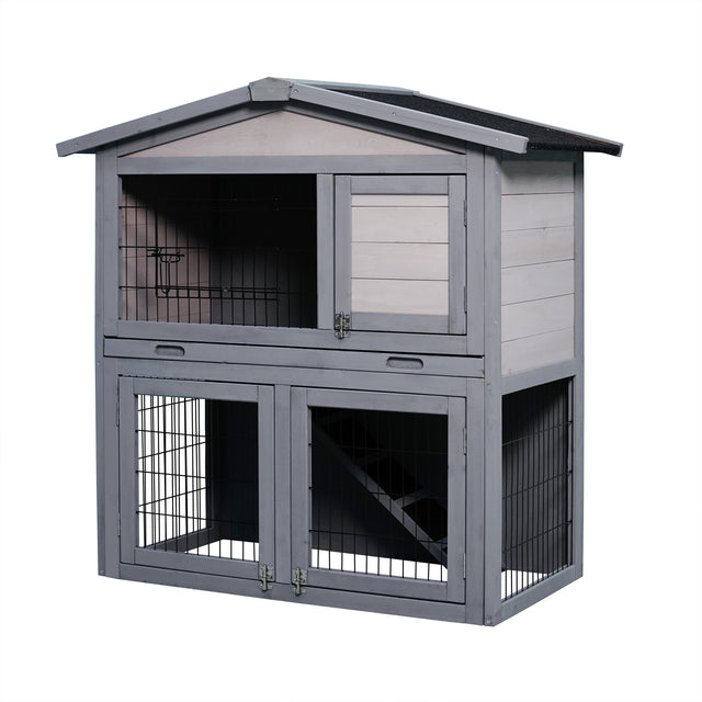 wooden outdoor rabbit hutch ferrets, and guinea pigs. with running cage removable tray ramp 2 story design easy access