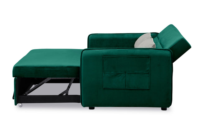 2120 Sofa Pull Out Bed Included Two Pillows 54" Green Velvet Sofa for Small Spaces