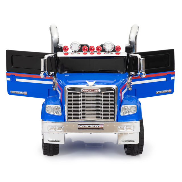 12V Kids Battery Electric Ride On Car Toy, Optimus Prime Truck with Remote Control, Transformers Die-Cast Vehicle W/ Music, Rear Loader, Blue
