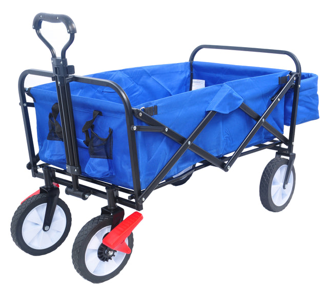 Folding Wagon Garden Shopping Beach Cart (Blue colour)