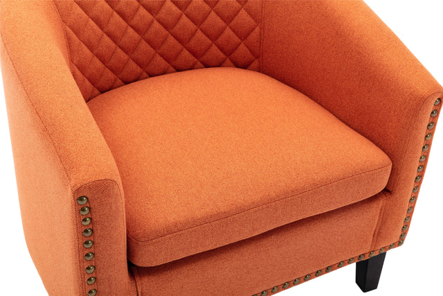 COOLMORE accent Barrel chair living room chair with nailheads and solid wood legs Orange linen