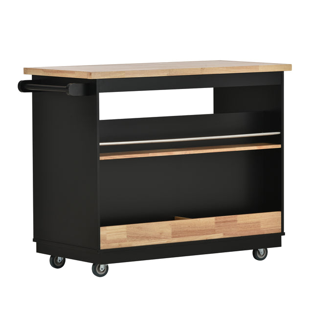 Kitchen Cart Rolling Mobile Kitchen Island Solid Wood Top, Kitchen Cart With 2 Drawers,Tableware Cabinet,Black