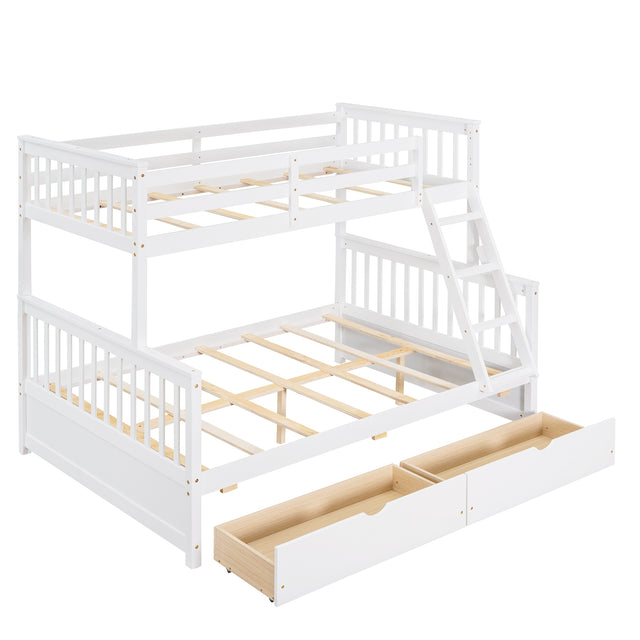 Twin-Over-Full Bunk Bed with Ladders and Two Storage Drawers (White) ( old sku:LT000165AAK)