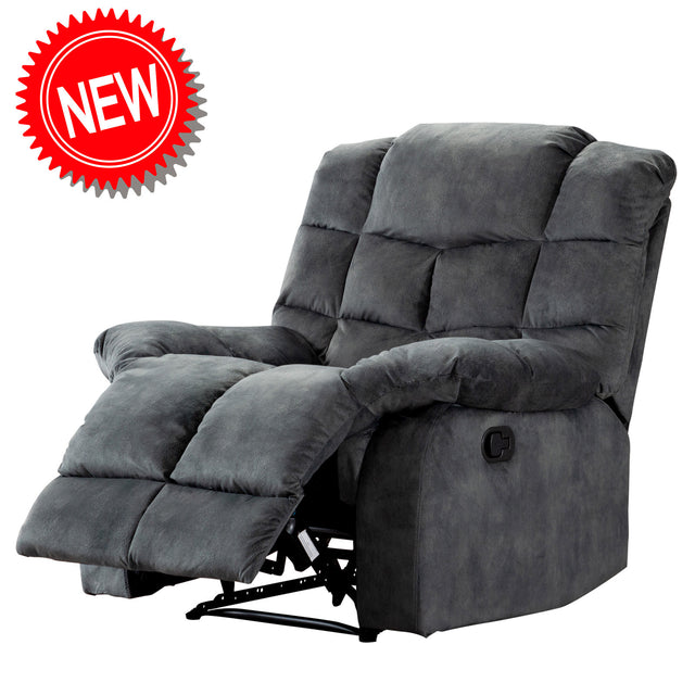 Recliner Chair Overstuffed, Manual Reclining Single Couch Wide Seat with Thickened Headrest and Back (Gray)
