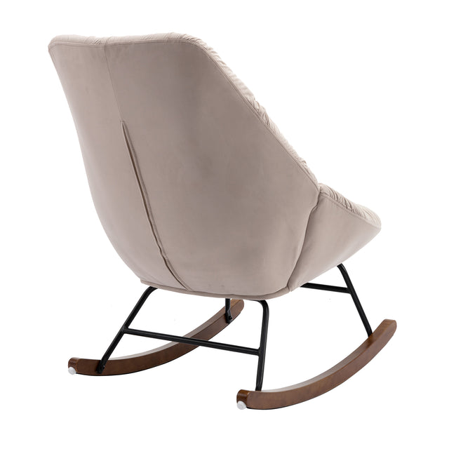 Tufted Upholstered Padded Seat Rocking Chair-Velvet Beige