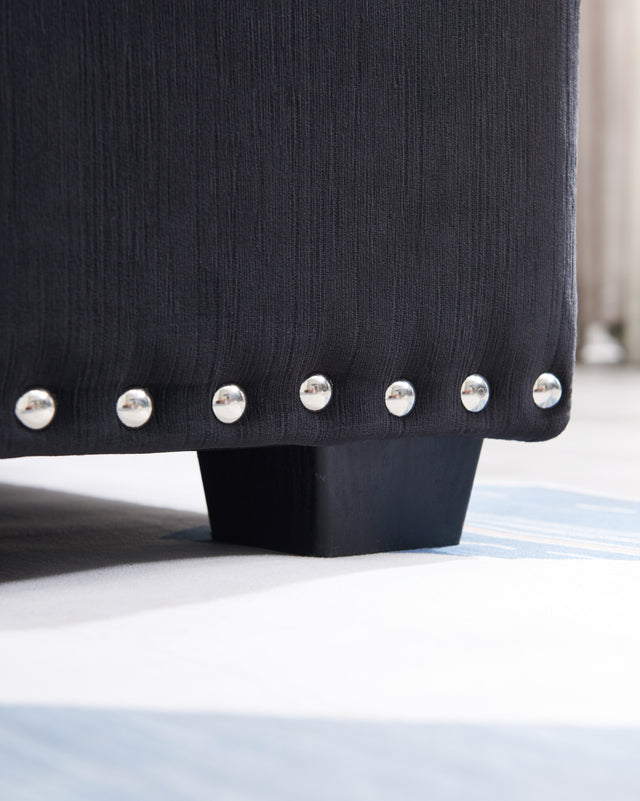 Sectional sofa with pulled out bed, 2 seats sofa and reversible chaise with storage, both hands with copper nail, BLACK, (91" x 64" x 37")