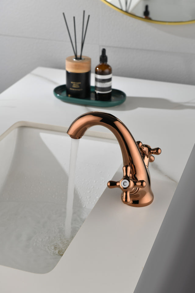 Rose Gold Bathroom Sink Faucet 2 Single Hole Vanity Vessel Sink Basin Cold and Hot Water Deck Mounted