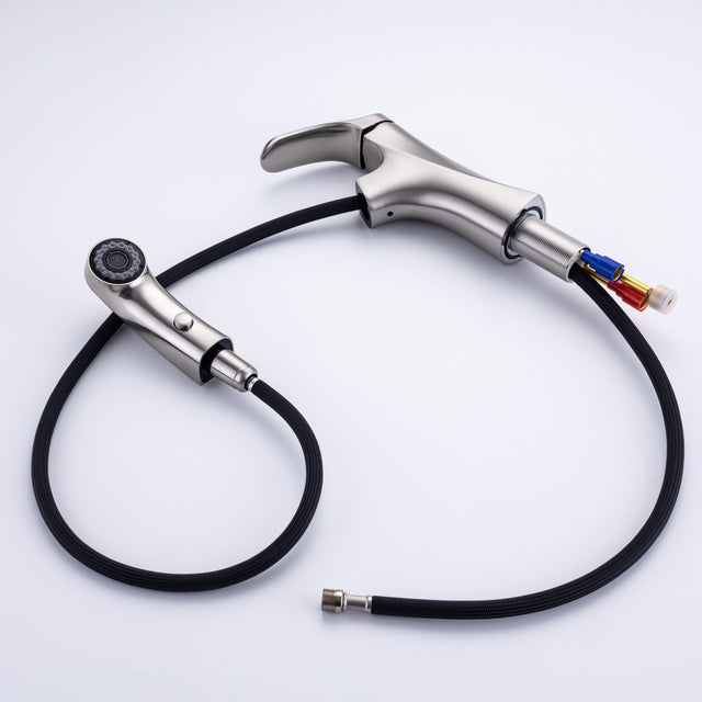 Pull Out Bathroom Faucet, Single Hole Bathroom Sink Faucet with 3 Modes Pull Down Sprayer, One Handle Modern Vanity Faucet, Farmhouse Lavatory Faucet