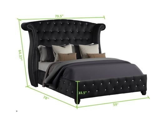 Sophia Full 6 Pc Vanity Upholstery Bedroom Set Made With Wood In Black