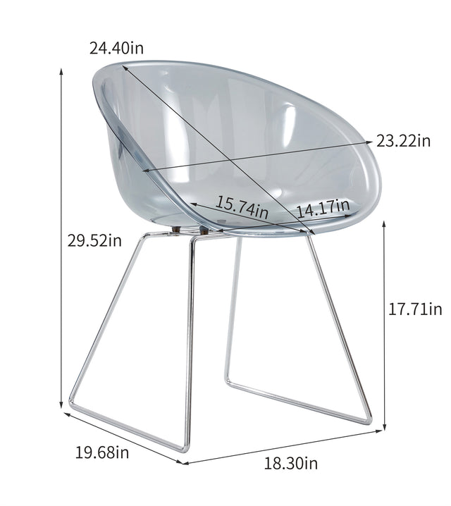 Transparent Semicircle Side Chair, Dinning Chair, 2 pc per set
