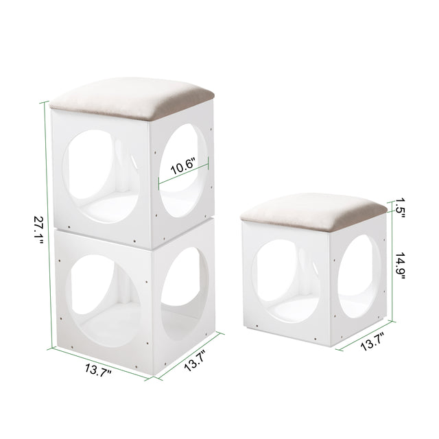 Multifunction Stackable Play Stool,Wood Stool,Pet Play Stool,Hollow Ottoman,White Finish