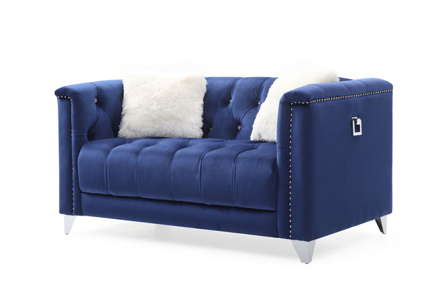 Russell Tufted Upholstery 2 Pc Living Room Set Finished in Velvet Fabric in Blue