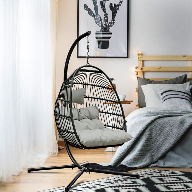 Patio Rattan Four Corners Single Hanging Egg Chair patio outdoor