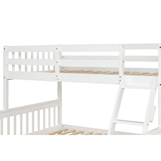 Twin Over Full Bunk Bed with Trundle, Convertible into 2 Beds, the Bunk Bed with Ladder and Safety Rails for Kids, Teens, Adults, White (Old Sku:W504S00030)