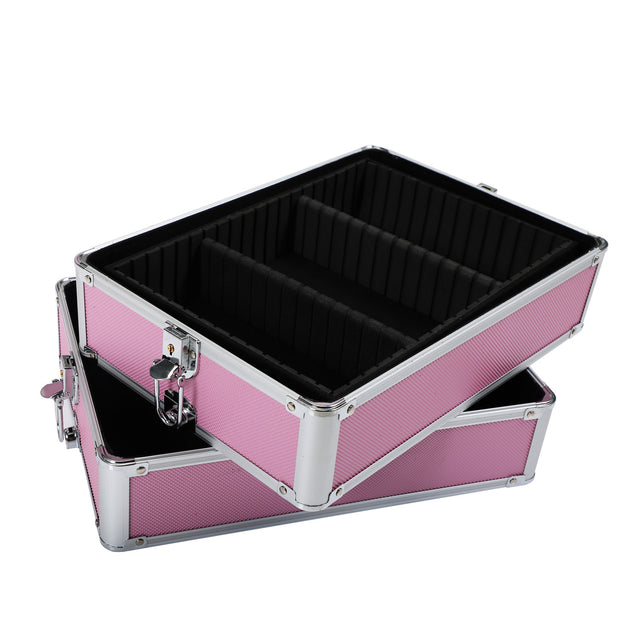 4-in-1 Makeup Travel Case with 360° Rolling Wheels, Locks, Keys and Adjustable Dividers, Pink