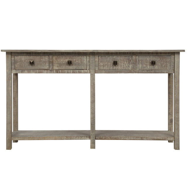 TREXM Rustic Brushed Texture Entryway Table Console Table with Drawers and Bottom Shelf for Living Room (Grey Wash)