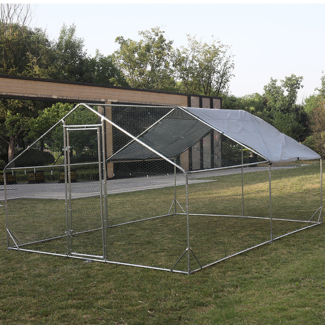 Large Metal Chicken Coop Walk-in Poultry Cage Hen Run House Rabbits Habitat Cage Spire Shaped Coop with Waterproof and Anti-Ultraviolet Cover (10' L x 13' W x 6.4' H)