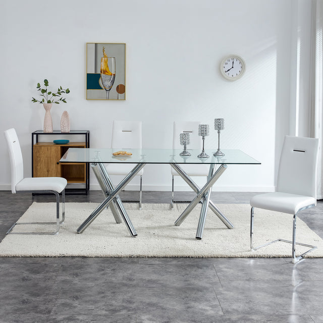 Modern Dining Chairs, PU Faux Leather High Back Upholstered Side Chair,for Dining Room Kitchen Vanity Patio Club Guest Office Chair (Set of 4) (White+PU Leather)