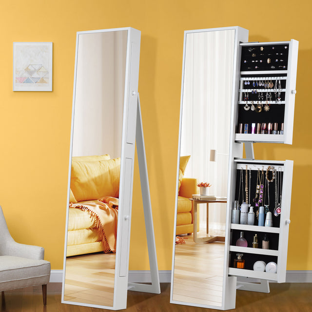 Fashion Standing Mirror Jewelry Cabinet With Two Storage Drawer