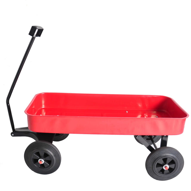 Garden cart Reuniong Railing, solid Wheels, All Terrain Cargo Wagon with 280lbs Weight Capacity, Red
