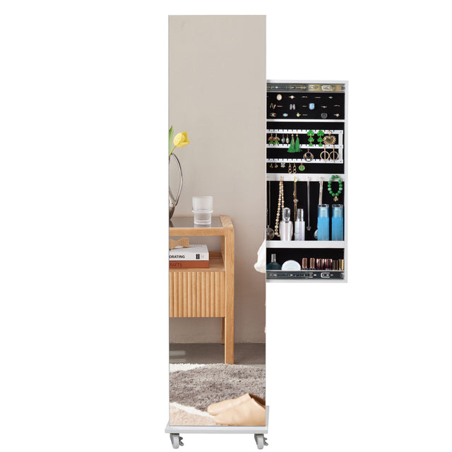 Full Mirror Fashion Movable Push-Pull Jewelry Storage Cabinet With hanger rod