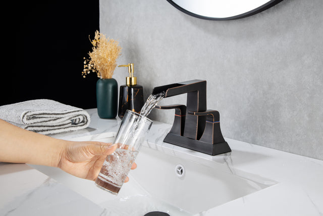 2-Handle Lavatory Faucet Brushed Nickel Bathroom Sink Faucet with Metal Pop-up Drain and Faucet Supply Lines