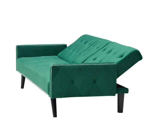 1730 Sofa Bed Armrest with Nail Head Trim with Two Cup Holders 72" Green Velvet Sofa for Small Spaces
