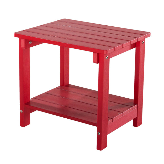 Key West Weather Resistant Outdoor Indoor Plastic Wood End Table, Patio Rectangular Side table, Small table for Deck, Backyards, Lawns, Poolside, and Beaches, Red