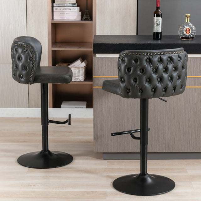 A&A Furniture,Swivel Barstools Adjusatble Seat Height, Modern PU Upholstered Bar Stools with the whole Back Tufted, for Home Pub and Kitchen Island(Dark Gray, Set of 2)
