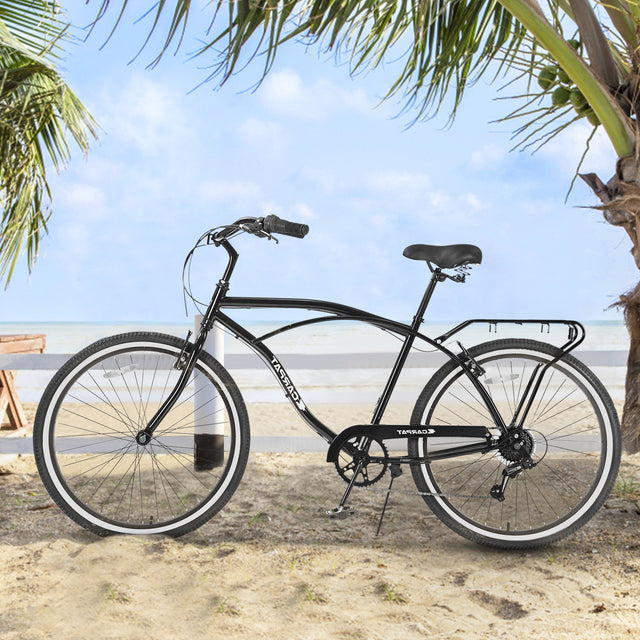 S26205 Adult Beach Cruiser Bike,7 Speed Bicycles, Multiple Colors,26" Inch Wheels,Front and Rear Fenders for Men and Women